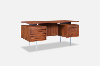 Vintage Walnut and Chrome Executive Desk by John Keal