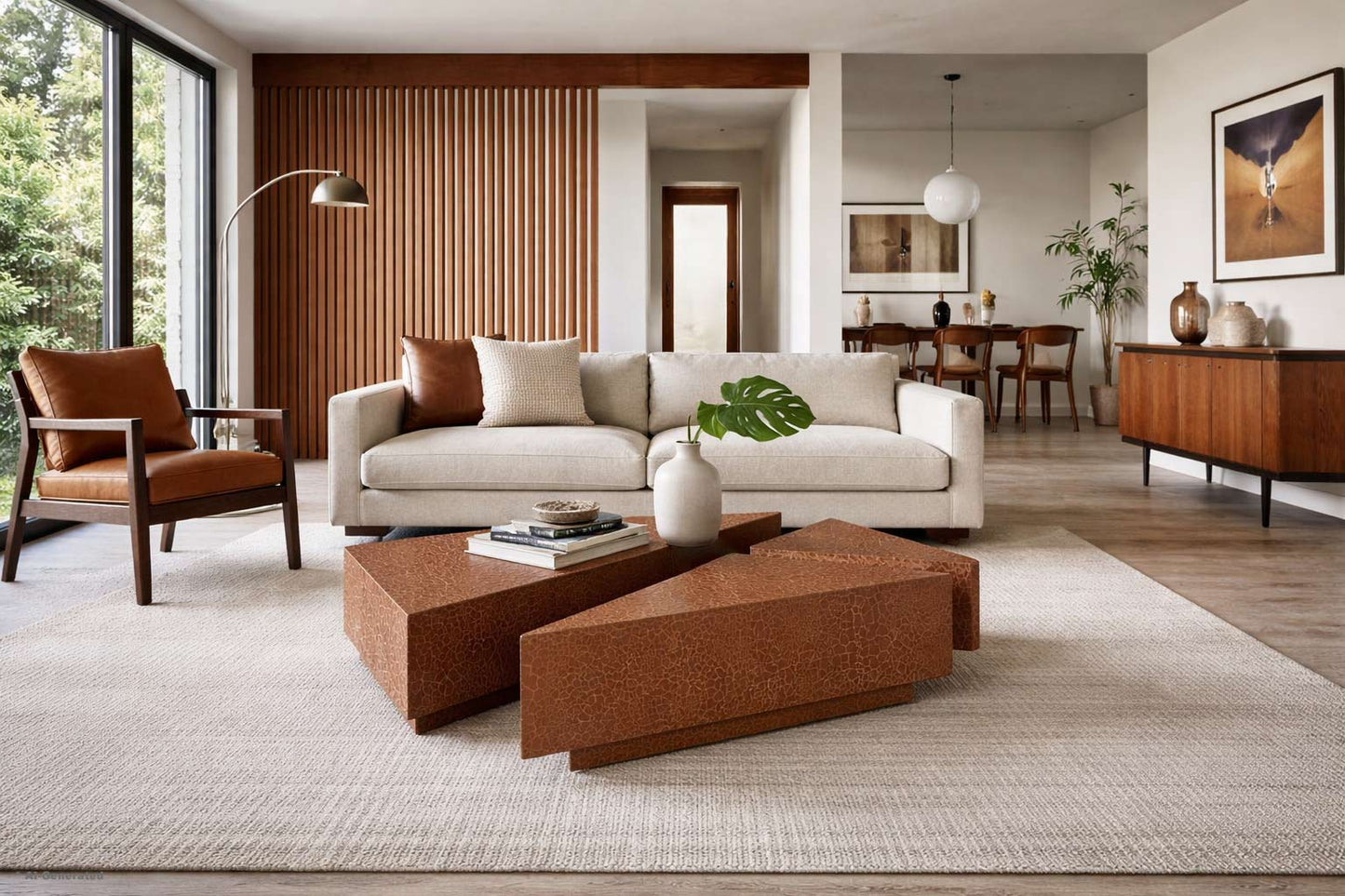 Vintage Hand-Painted Craquelure Geometric Coffee Table, 1970s