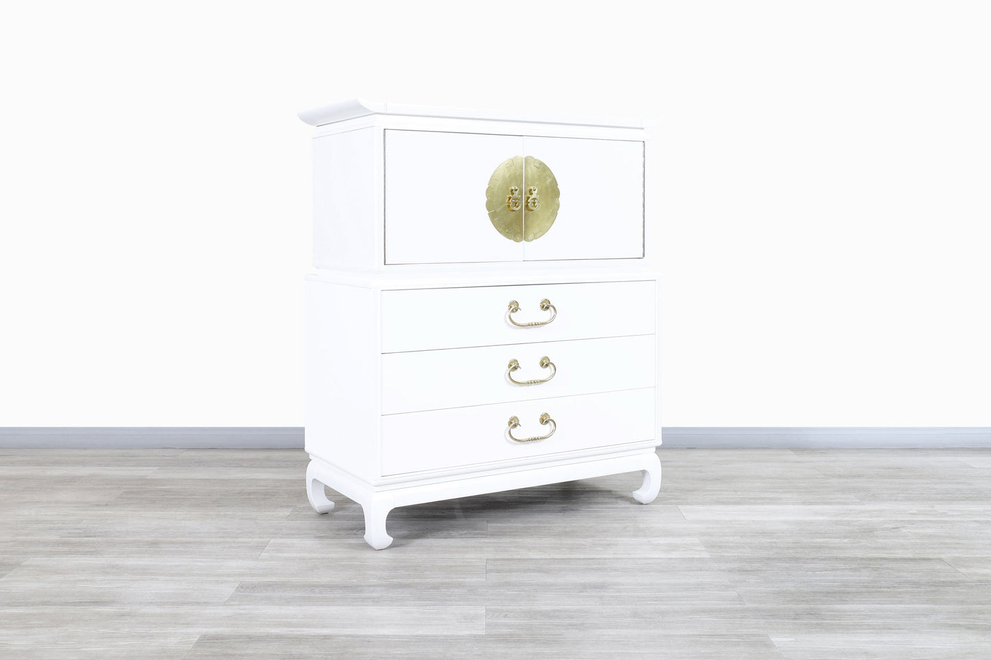 Vintage Hollywood Regency Lacquered and Brass Highboy
