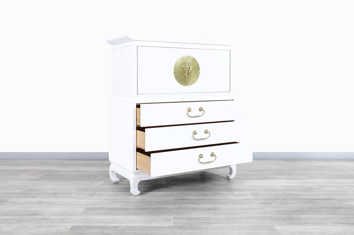 Vintage Hollywood Regency Lacquered and Brass Highboy