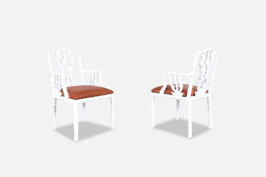 Vintage Hollywood Regency Lacquered and Leather Armchairs