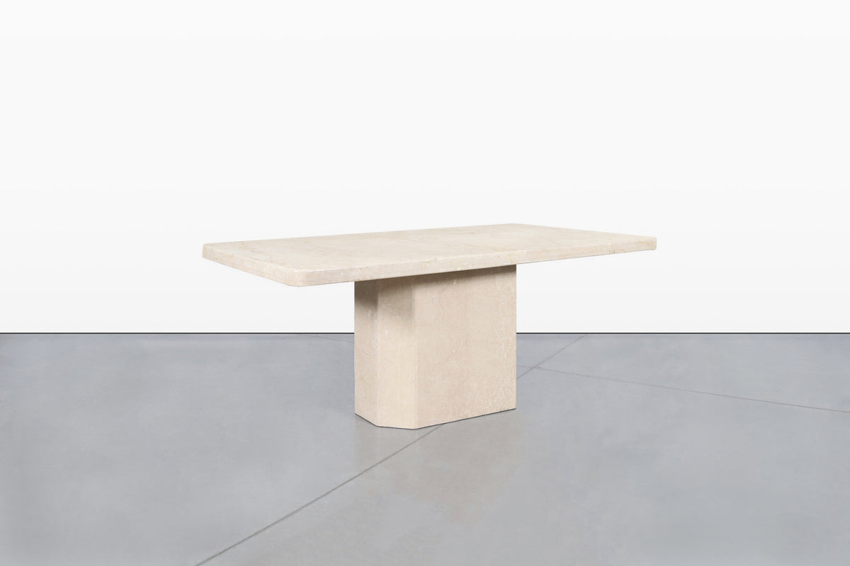 Vintage Italian Modern Botticino Marble Dining Table, 1970s