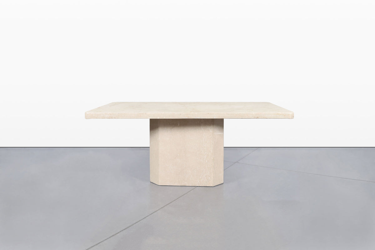 Vintage Italian Modern Botticino Marble Dining Table, 1970s