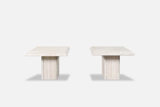 Vintage Italian Modern Travertine Side Tables with Bullnose Edge