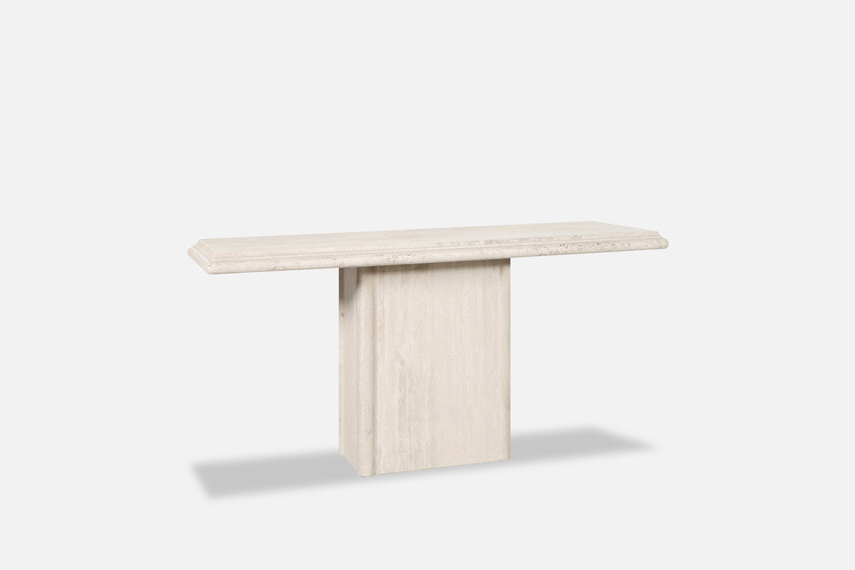 Vintage Italian Postmodern Bullnose Edge Travertine Console Table