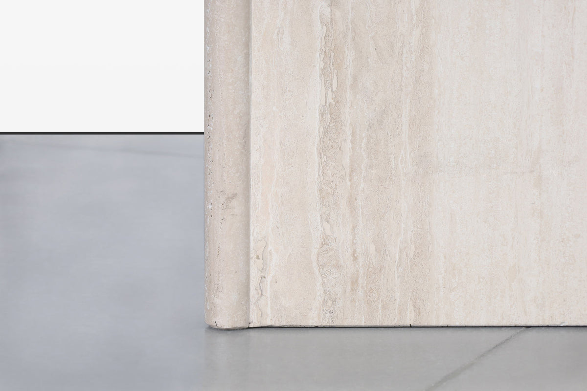 Vintage Italian Postmodern Bullnose Edge Travertine Console Table