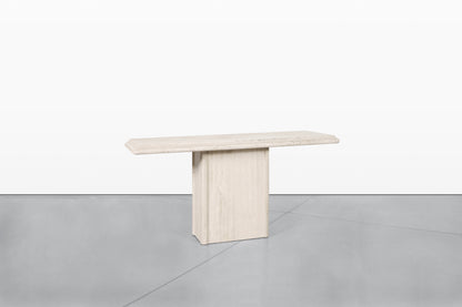 Vintage Italian Postmodern Bullnose Edge Travertine Console Table
