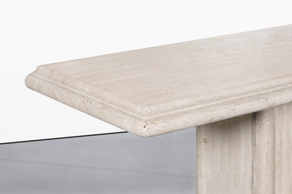 Vintage Italian Postmodern Bullnose Edge Travertine Console Table