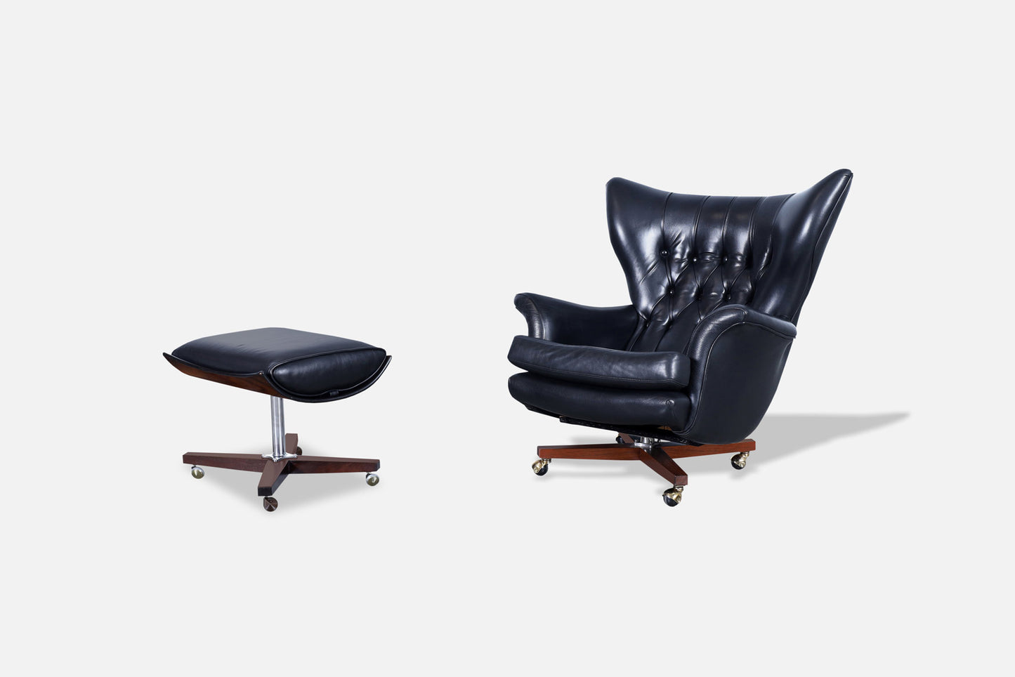 Vintage Leather Swivel Lounge Chair and Ottoman by G-Plan