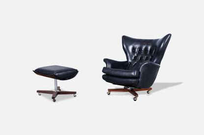 Vintage Leather Swivel Lounge Chair and Ottoman by G-Plan