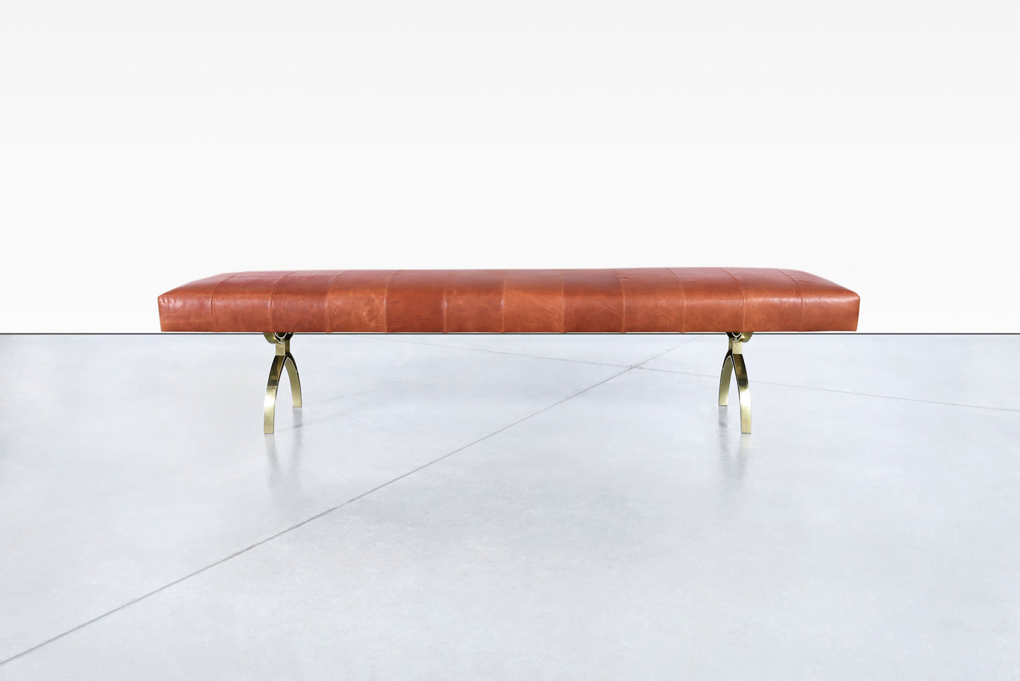 Vintage Leather and Brass Bench