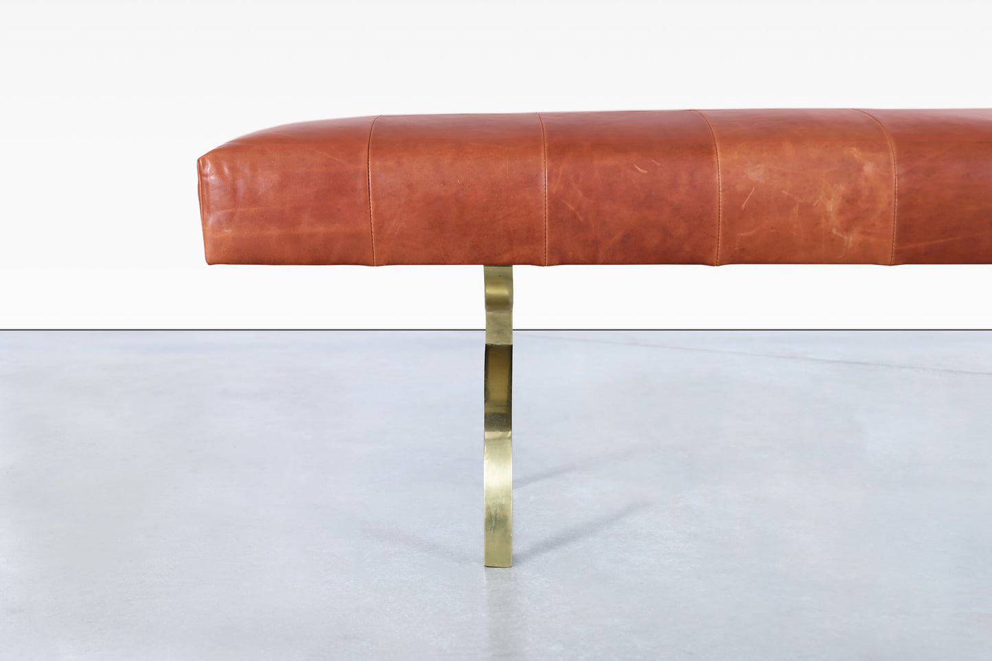 Vintage Leather and Brass Bench