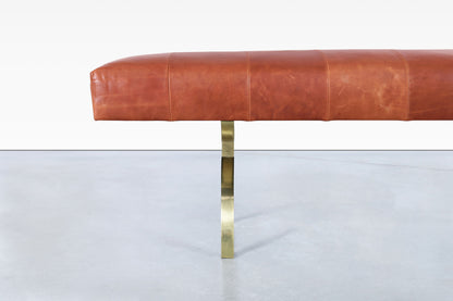 Vintage Leather and Brass Bench