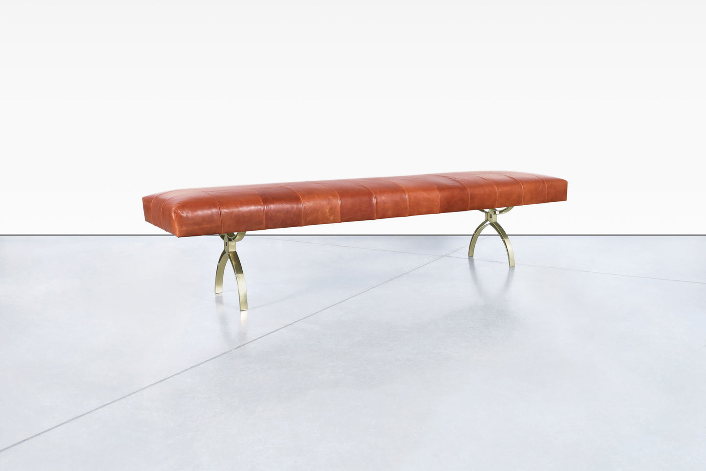 Vintage Leather and Brass Bench