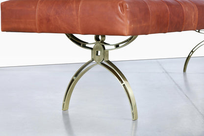 Vintage Leather and Brass Bench