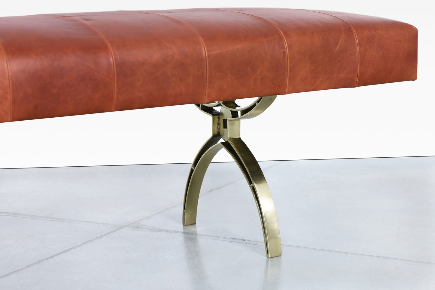 Vintage Leather and Brass Bench