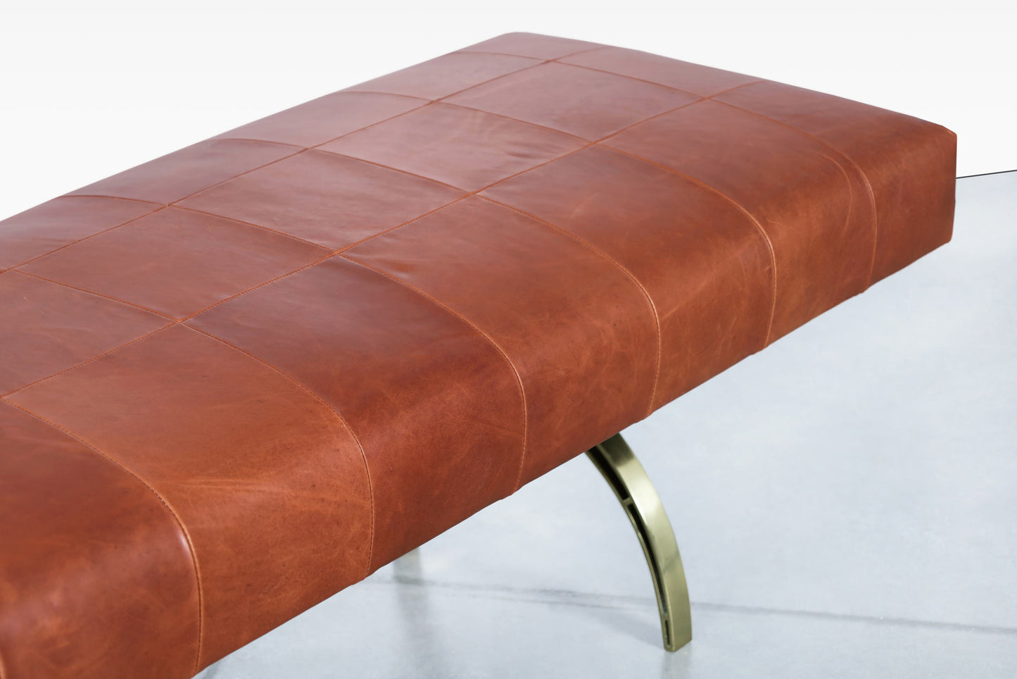 Vintage Leather and Brass Bench