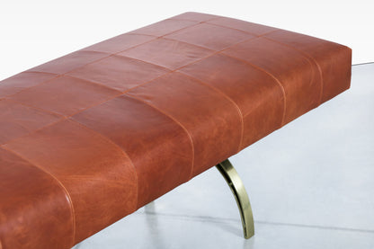 Vintage Leather and Brass Bench