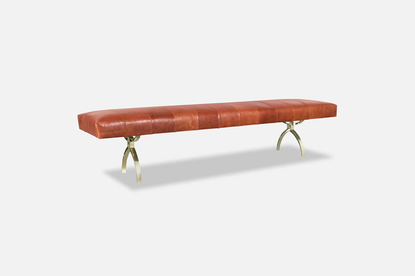 Vintage Leather and Brass Bench