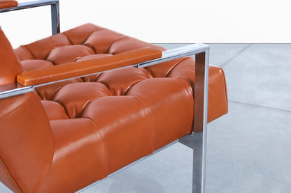 Mid-Century Leather and Chrome Lounge Chairs by Milo Baughman