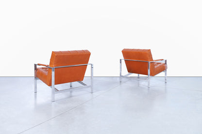 Mid-Century Leather and Chrome Lounge Chairs by Milo Baughman