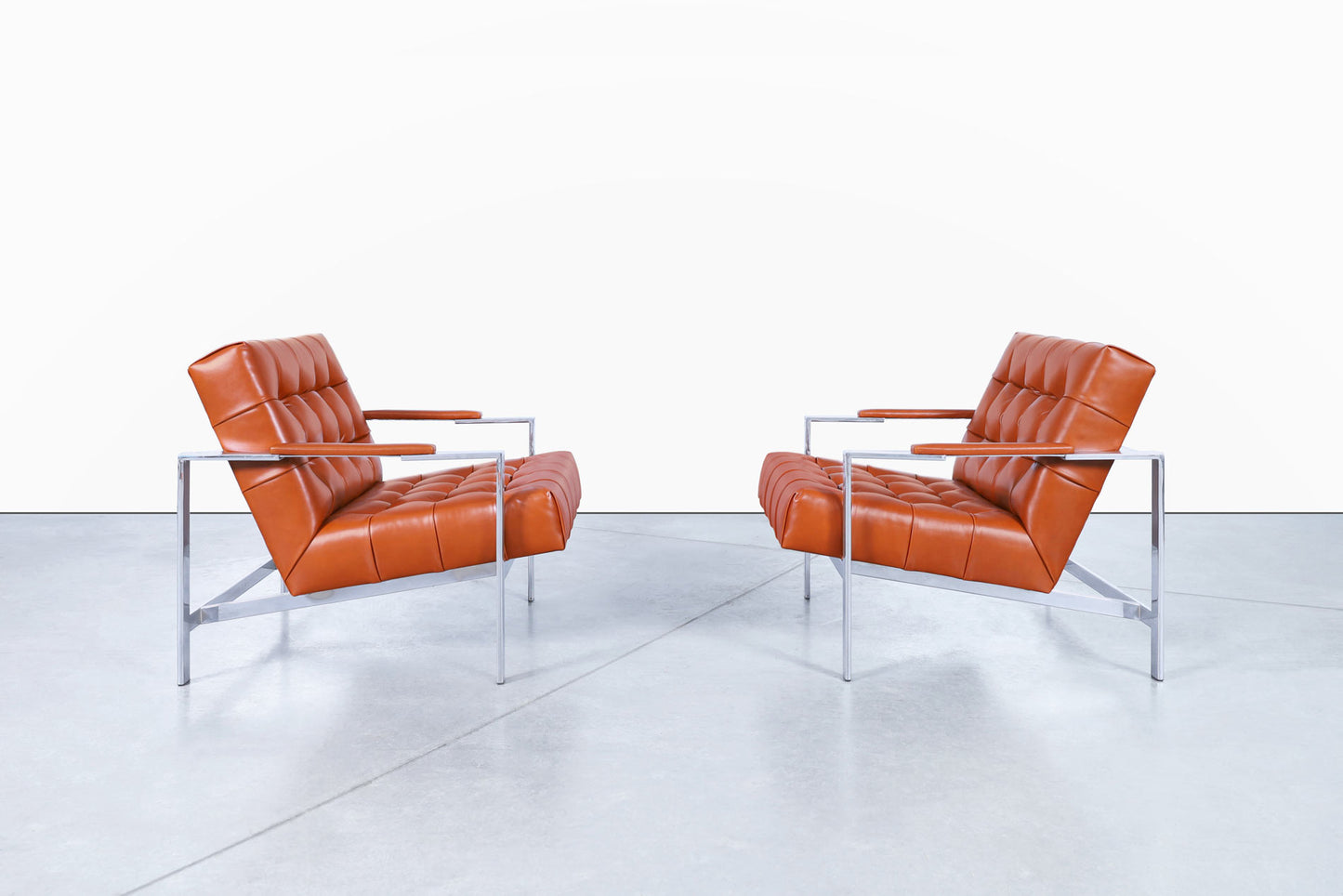 Mid-Century Leather and Chrome Lounge Chairs by Milo Baughman