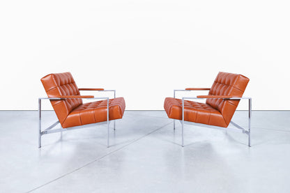 Mid-Century Leather and Chrome Lounge Chairs by Milo Baughman