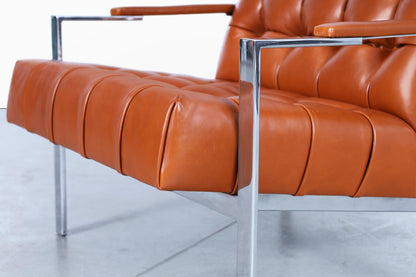 Mid-Century Leather and Chrome Lounge Chairs by Milo Baughman