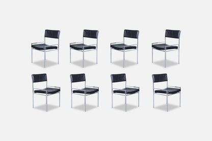 Vintage Leather and Chrome Dining Chairs by Georg Petersens