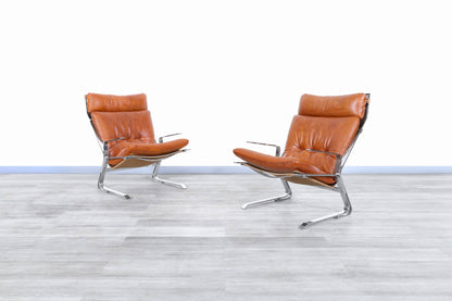Vintage Leather and Chrome Lounge Chairs by Elsa and Nordahl Solheim