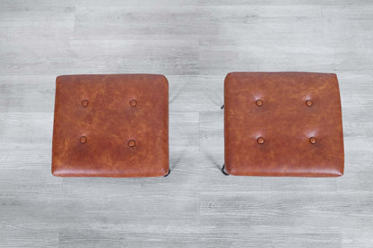 Vintage Leather and Iron Stools