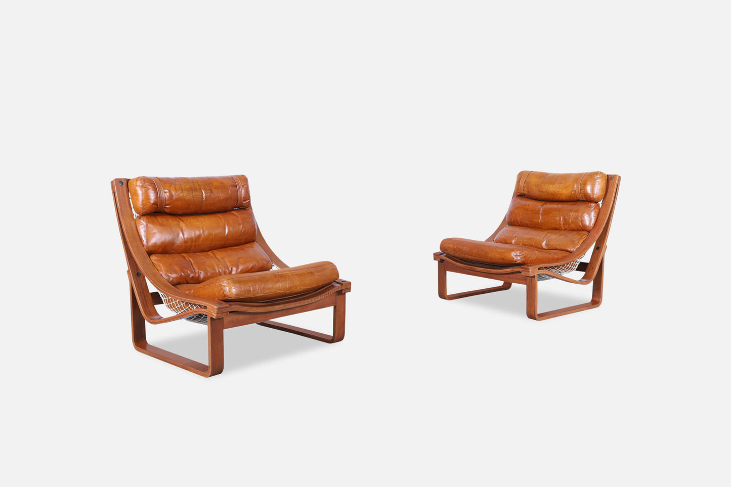 Vintage Leather and Teak T4 Lounge Chairs by Fred Lowen for Tessa