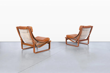 Vintage Leather and Teak T4 Lounge Chairs by Fred Lowen for Tessa