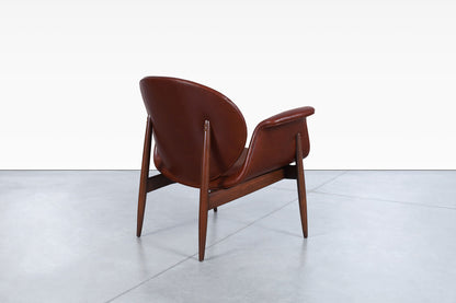 Vintage Leather and Walnut "Swan" Lounge Chairs by Arthur Umanoff
