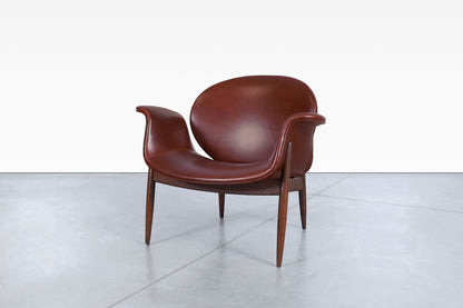 Vintage Leather and Walnut "Swan" Lounge Chairs by Arthur Umanoff