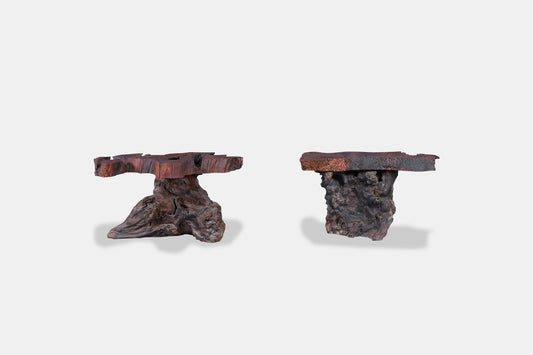 Vintage Live Edge Redwood Burl Side Tables