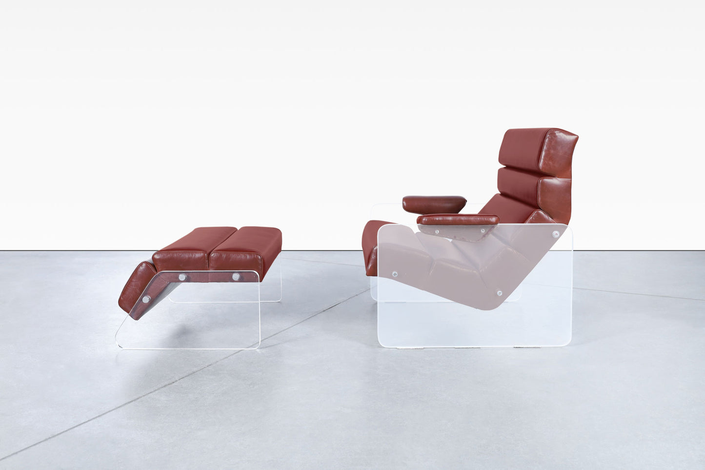 Vintage Lucite and Leather Lounge Chair and Ottoman