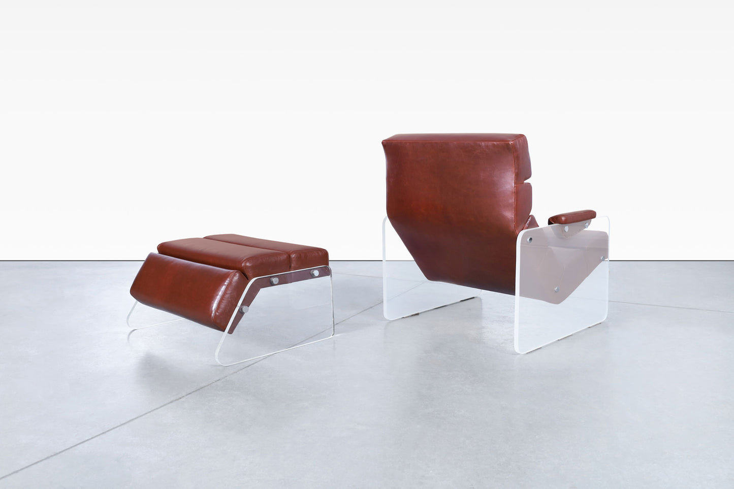 Vintage Lucite and Leather Lounge Chair and Ottoman
