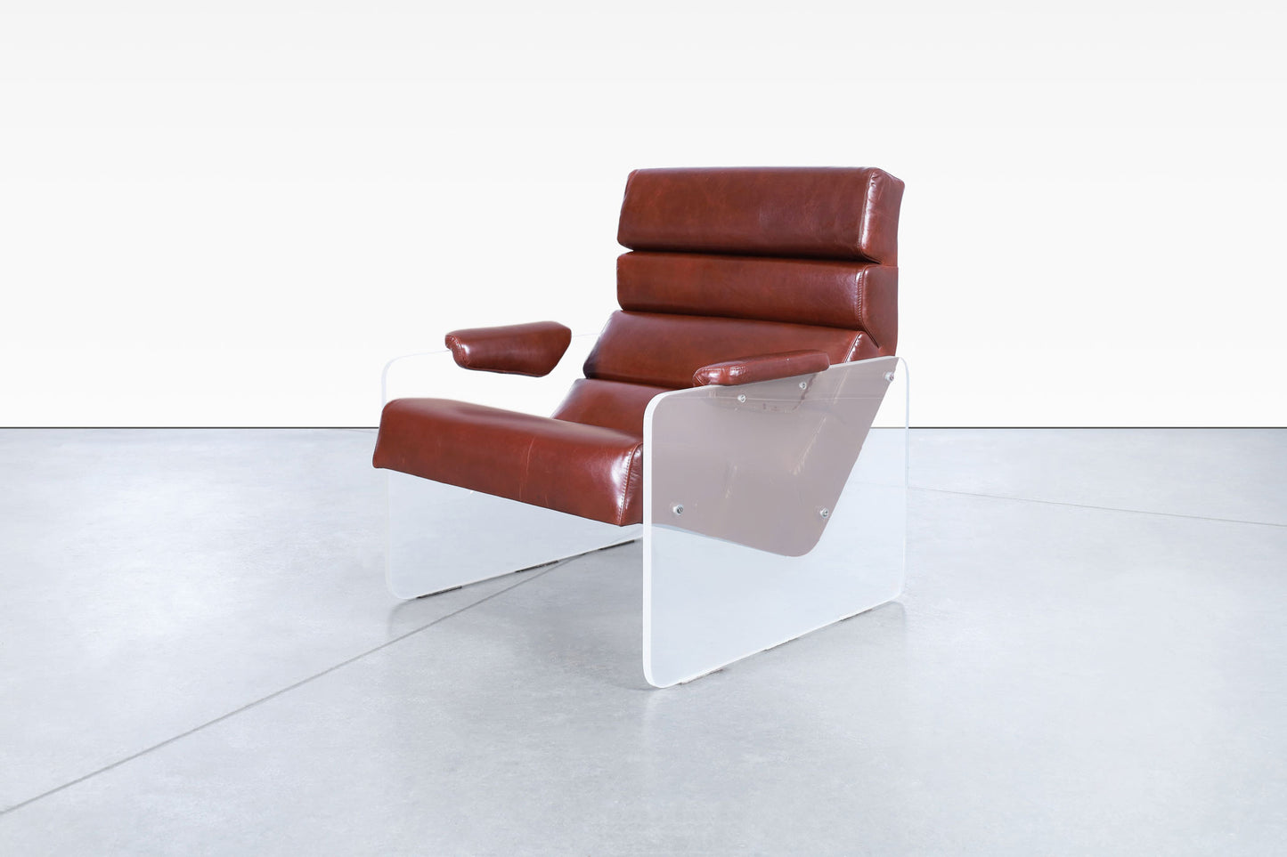 Vintage Lucite and Leather Lounge Chair and Ottoman