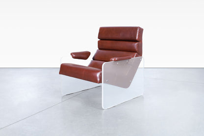 Vintage Lucite and Leather Lounge Chair and Ottoman
