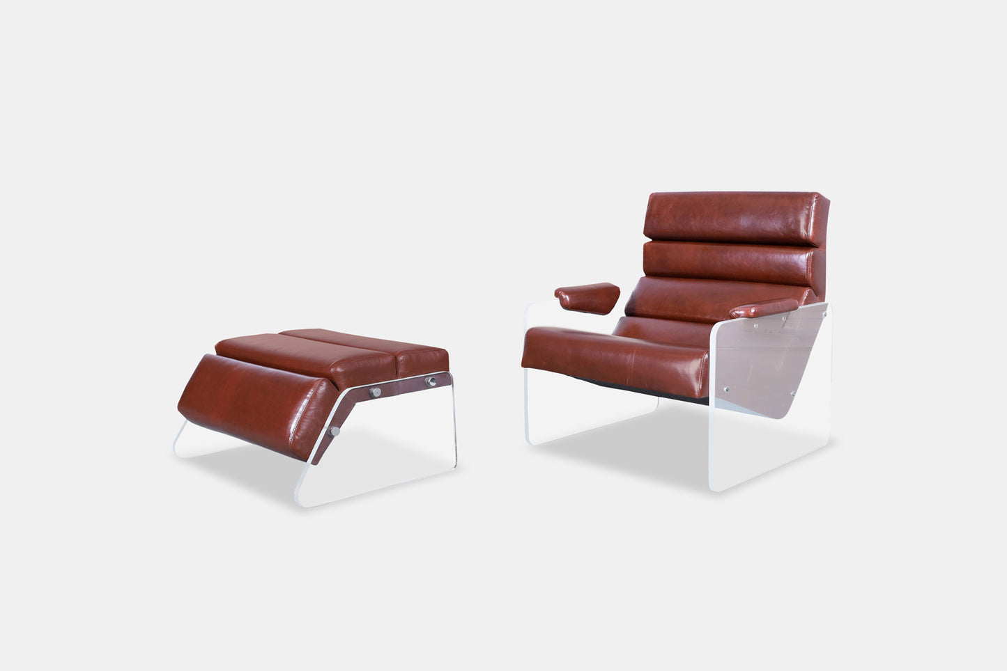 Vintage Lucite and Leather Lounge Chair and Ottoman