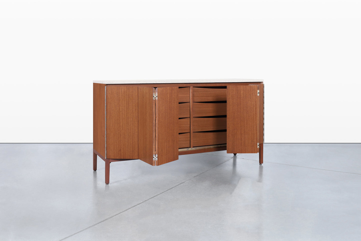 Vintage Mahogany and Travertine Credenza by Paul McCobb for Calvin Furniture