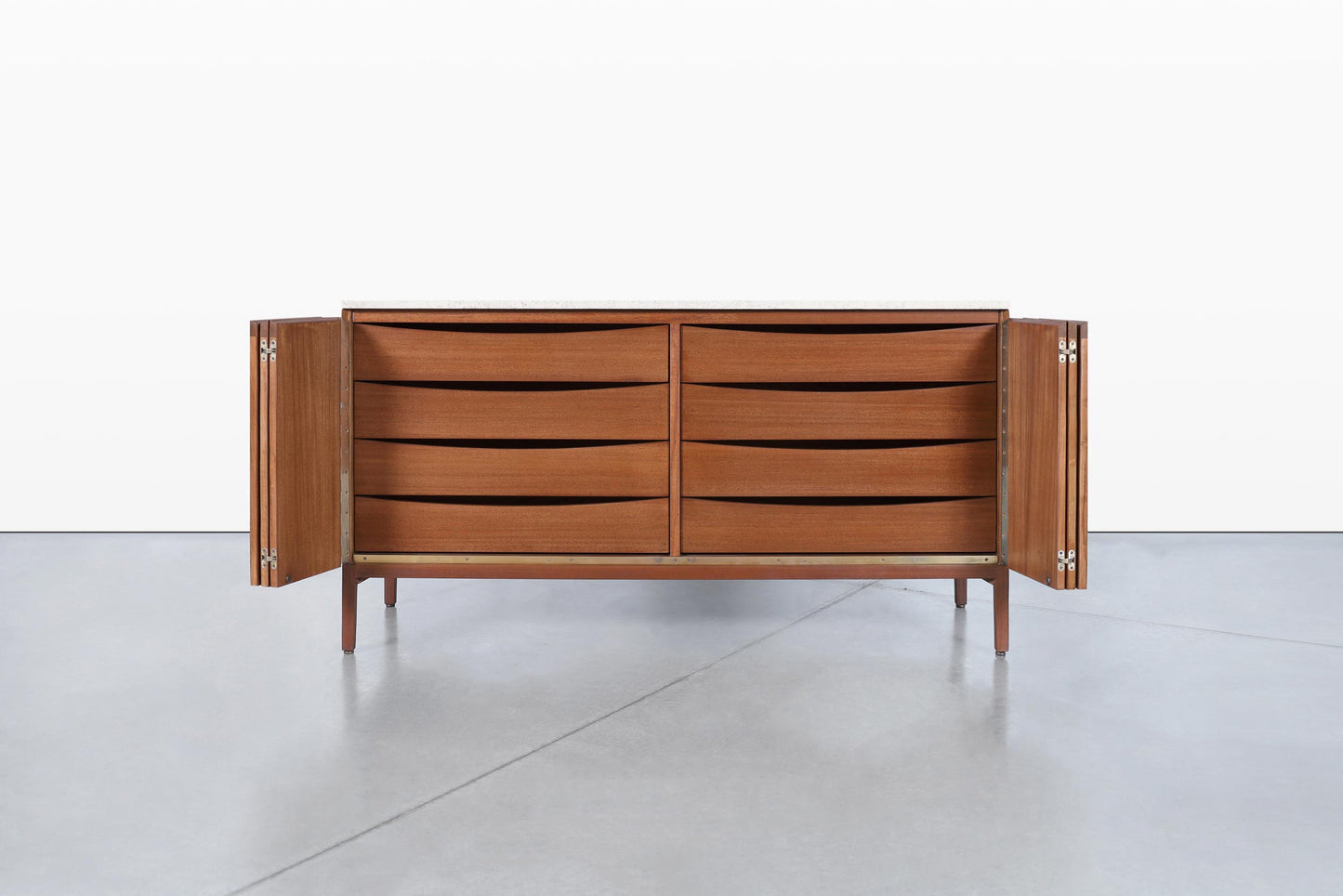 Vintage Mahogany and Travertine Credenza by Paul McCobb for Calvin Furniture