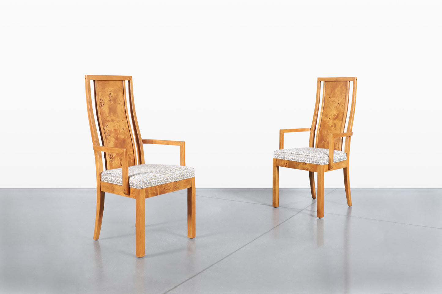 Vintage Mappa Burl Wood Dining Chairs by Thomasville