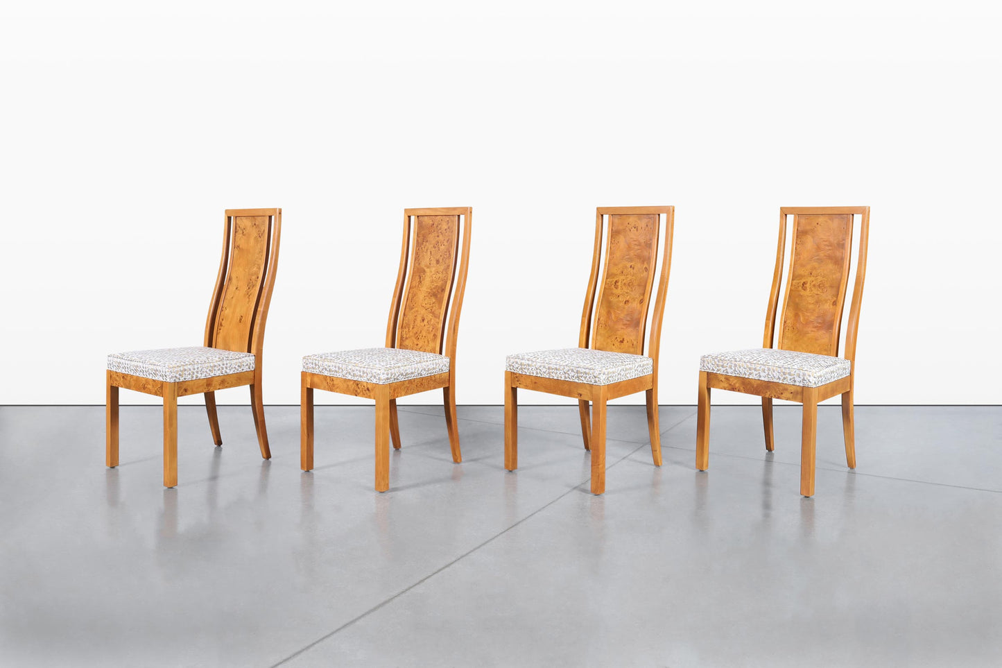 Vintage Mappa Burl Wood Dining Chairs by Thomasville