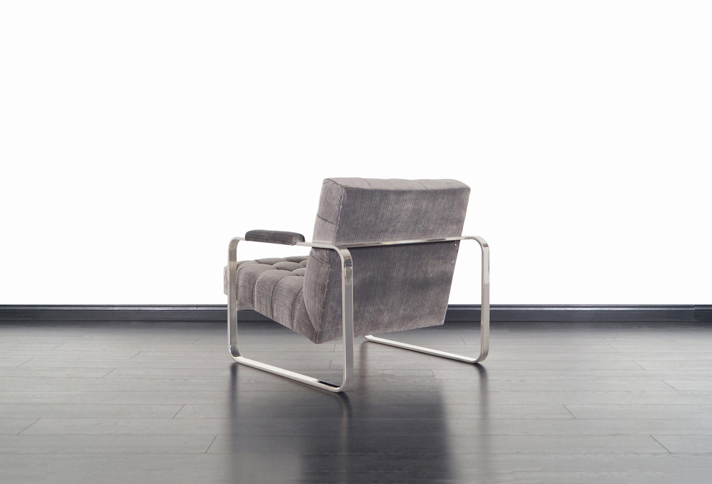 Vintage Nickel Biscuit Tufted Lounge Chairs by Milo Baughman