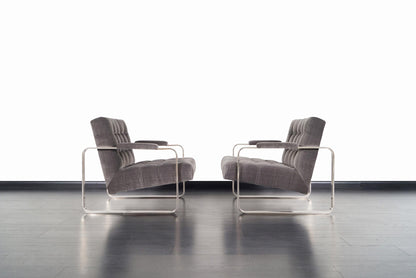Vintage Nickel Biscuit Tufted Lounge Chairs by Milo Baughman