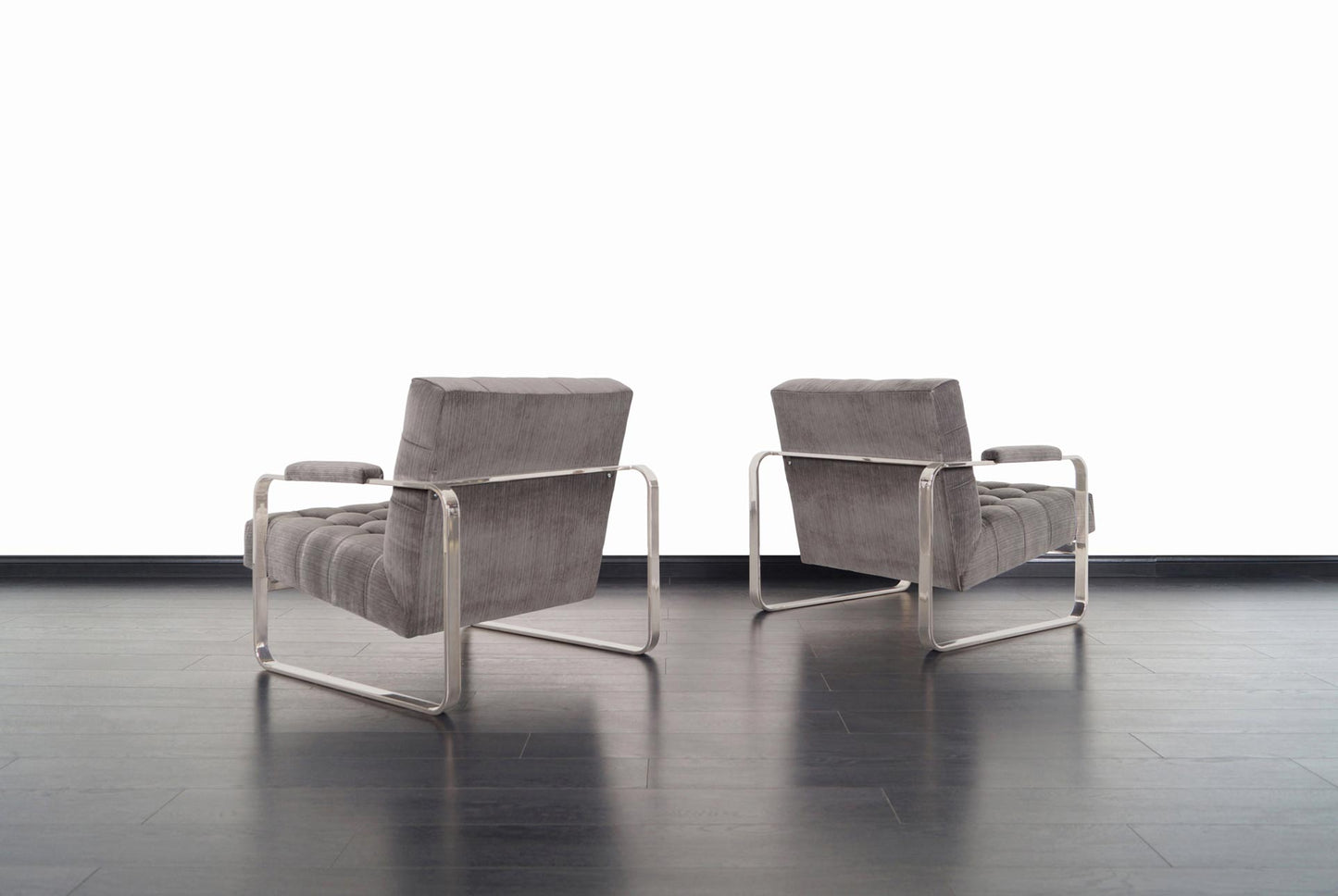 Vintage Nickel Biscuit Tufted Lounge Chairs by Milo Baughman
