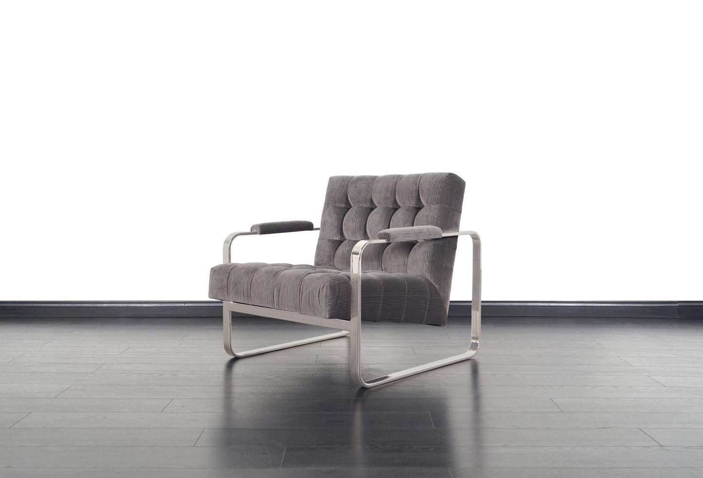 Vintage Nickel Biscuit Tufted Lounge Chairs by Milo Baughman