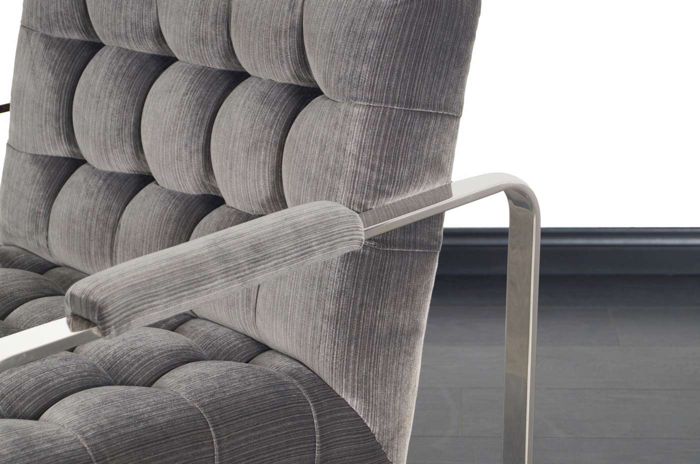 Vintage Nickel Biscuit Tufted Lounge Chairs by Milo Baughman
